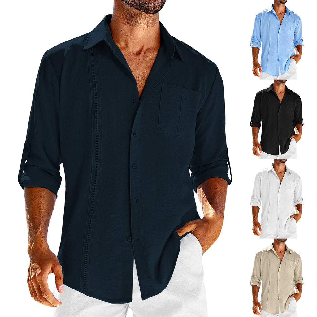 2026 Men's Casual Long Sleeve Button Down Shirt With Pocket Detail