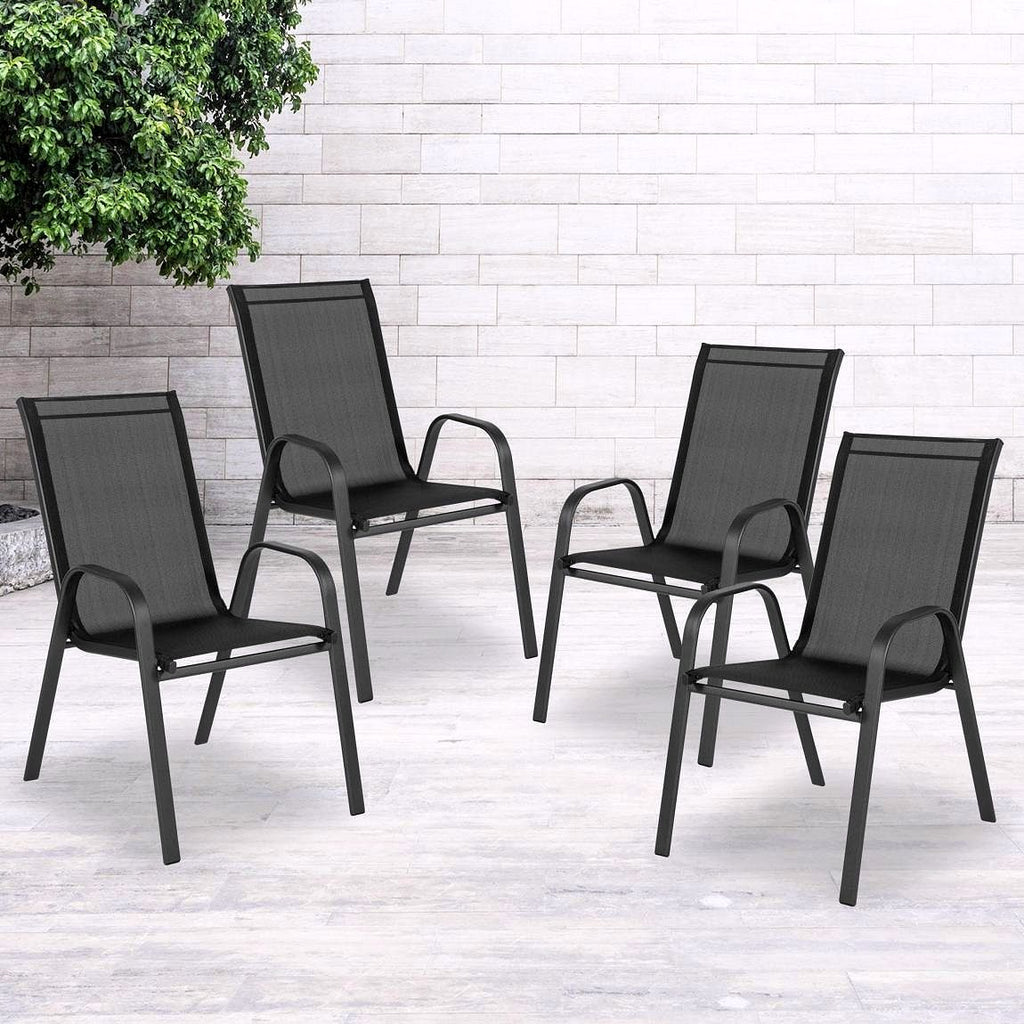 2026 Lot de 4 chaises d’extérieur empilables noires – Série Brazos