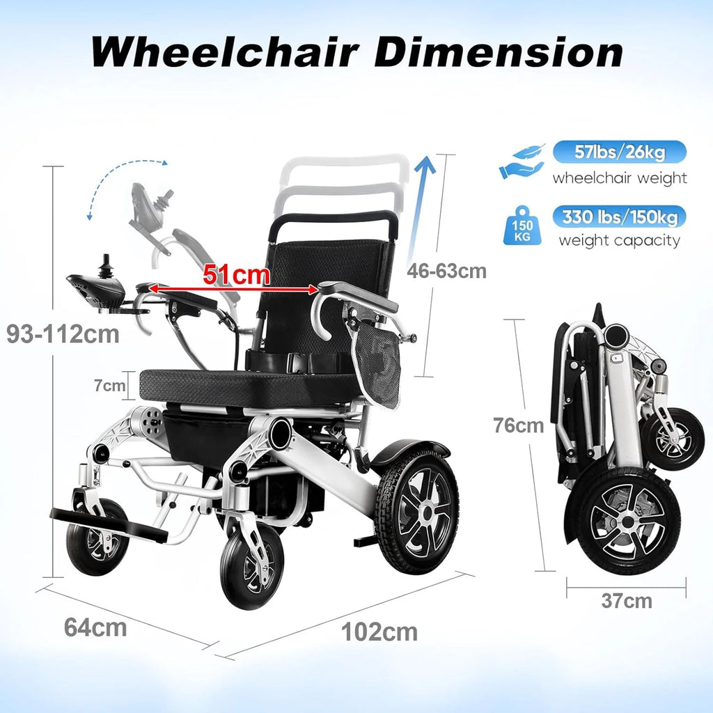 2026 WEYRAL 50cm Breite Sitz Elektrischer Rollstuhl für Erwachsene,mit Schutzhülle, Leichter Elektro Rollstuhl bis 150kg,40km Lange Elektrorollstuhl, Elektro Rollstuhl für Senioren