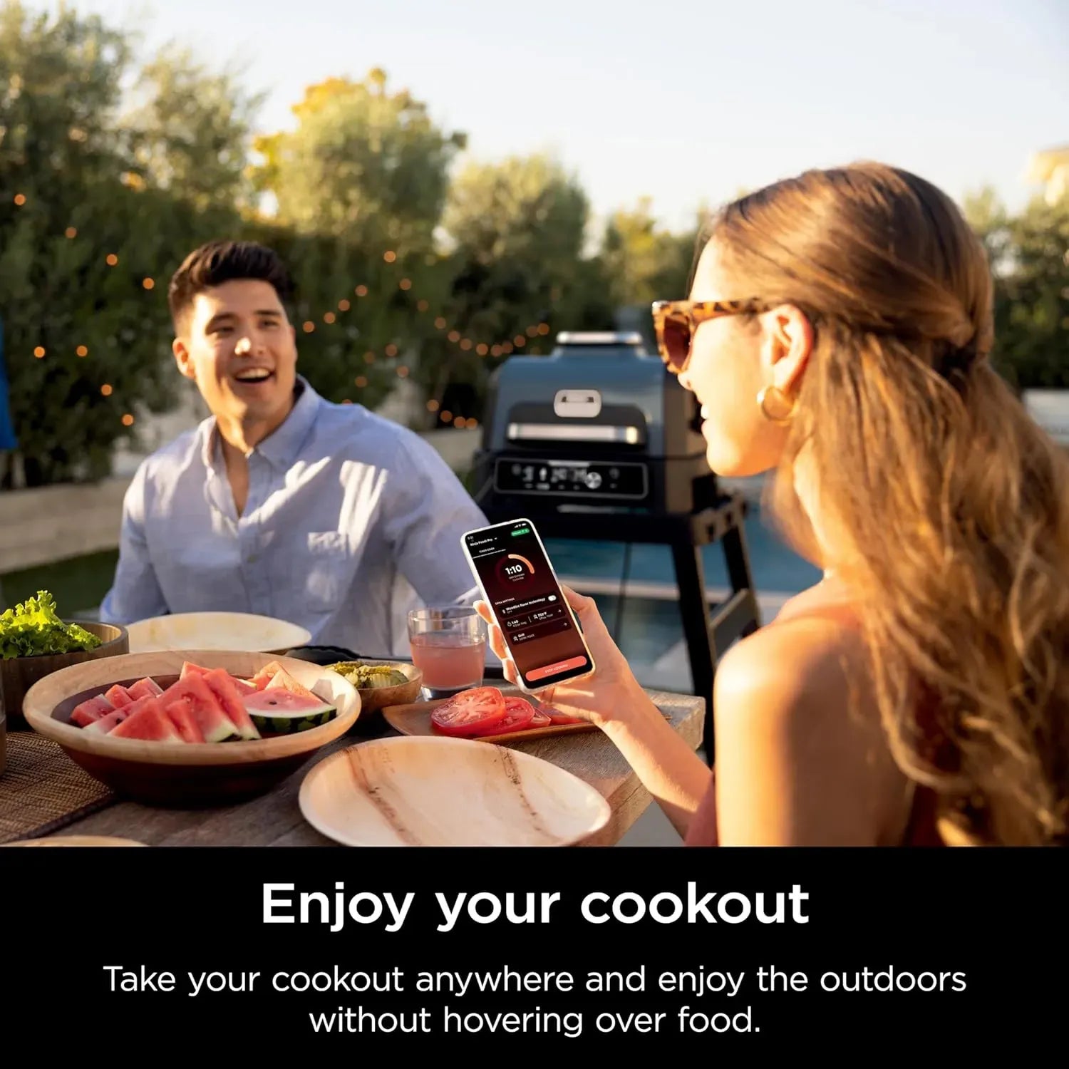 2026 Premium XL Outdoor-Grill & Smoker, Bluetooth, App-fähig, 7-in-1 Master Grill, BBQ-Smoker, Outdoor-Heißluftfritteuse, Woodfire-Technologie, 2 eingebaute Thermometer, Schwarz
