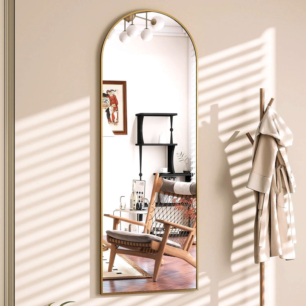 2026 Miroir sur pied au design arc métallique – Miroir de corps entier à monter au sol ou au mur