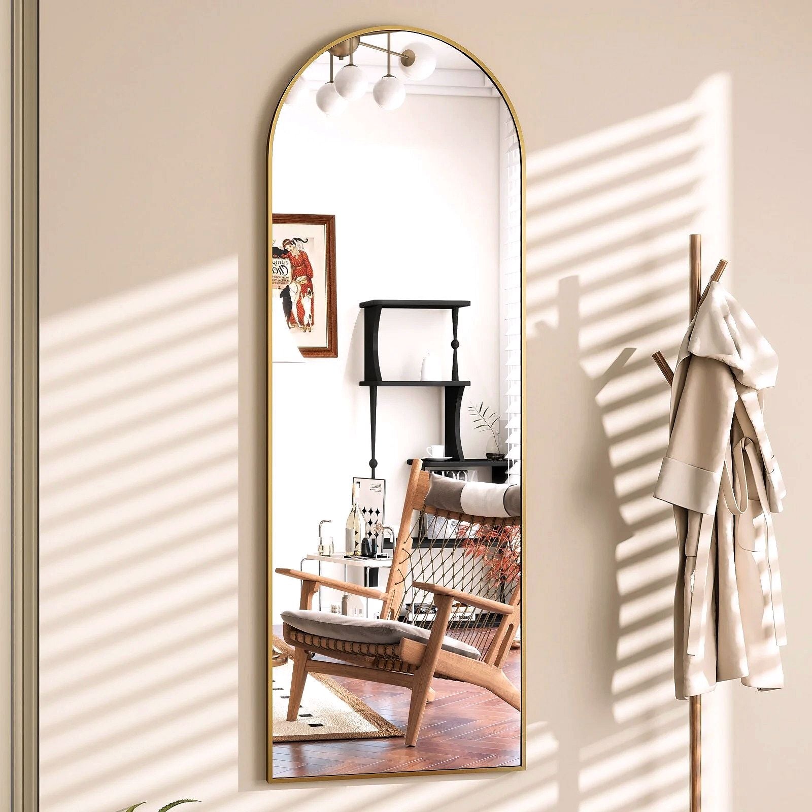 2026 Miroir sur pied au design arc métallique – Miroir de corps entier à monter au sol ou au mur