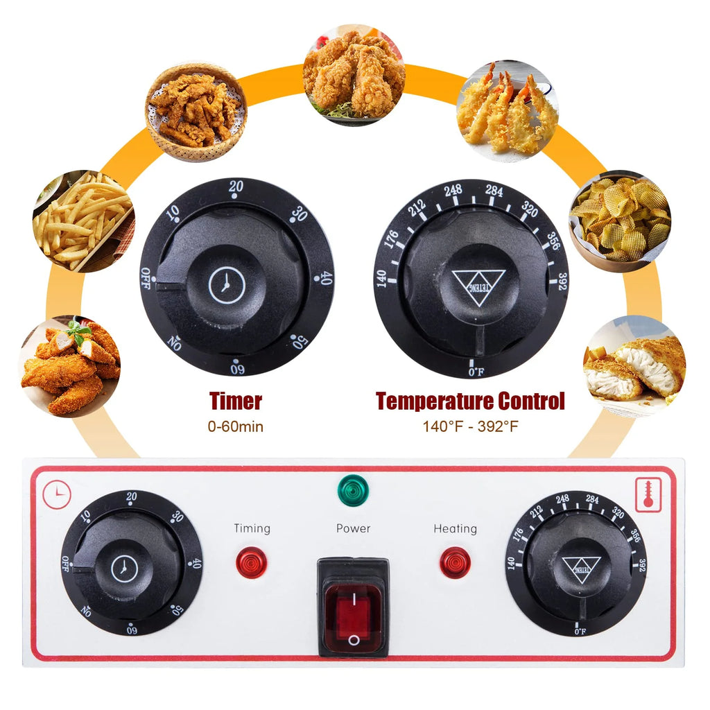 2026 24.9 QT 110V 3400W Double Tank Electric Deep Fryer with Timer & Oil Drain