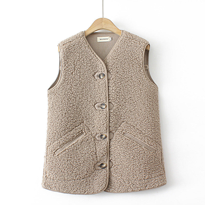 Gilet sans manches grande taille daim lambswool doux chaud ville pour femme