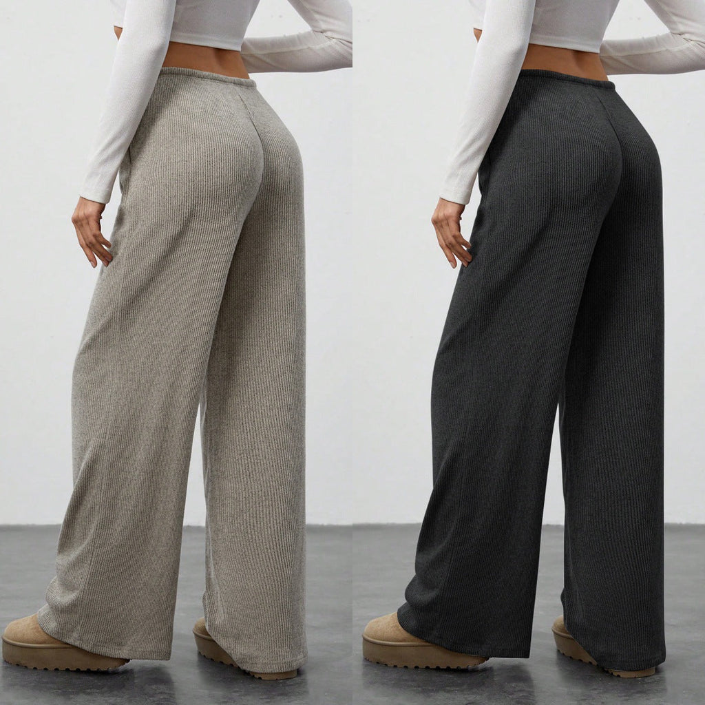 Pantalon couleur unie ample jambes larges à cordon décontracté pour femme