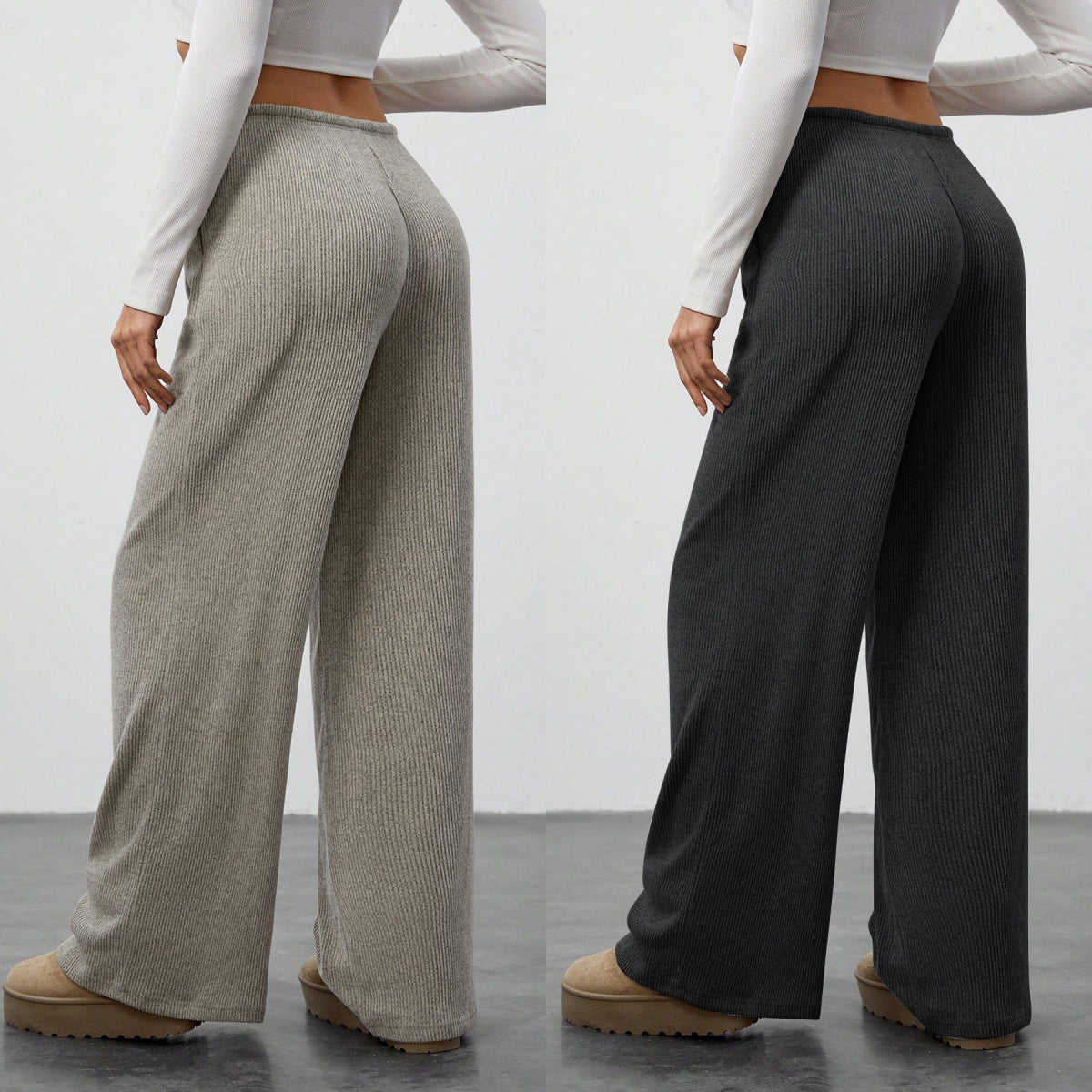 Pantalon couleur unie ample jambes larges à cordon décontracté pour femme