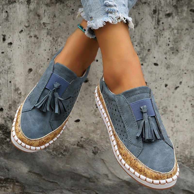 Mocassins décontracté pompon confortable sans lacets pour femme
