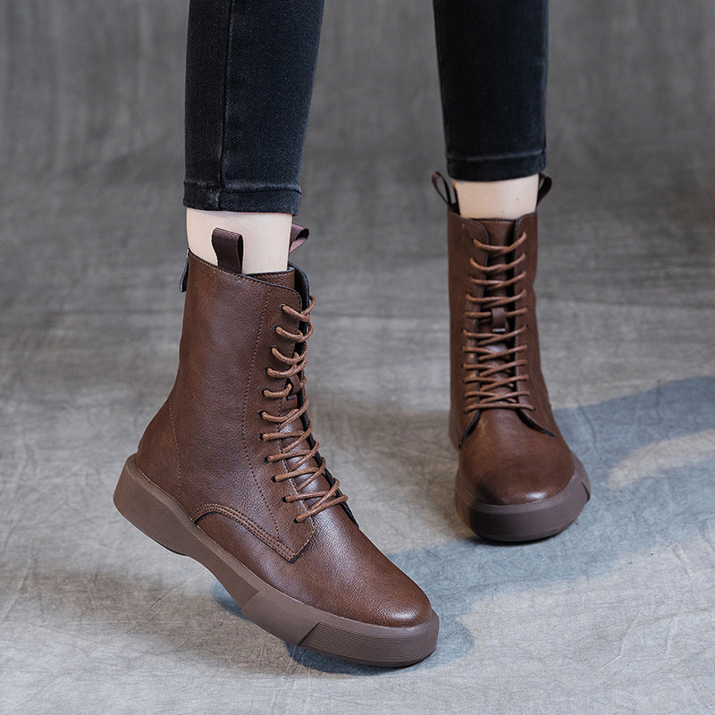 Bottines rétro en cuir à lacets cheville doux pour femme
