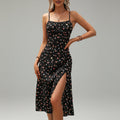 Robe à pois à bretelles fendu maxi élégant été pour femme