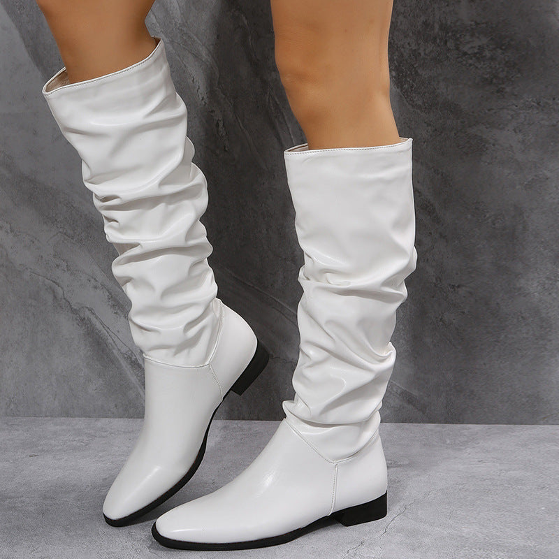 Women's Long Cowboy High Tube Pointed Toe Glossy Leather Boots - LAKD London