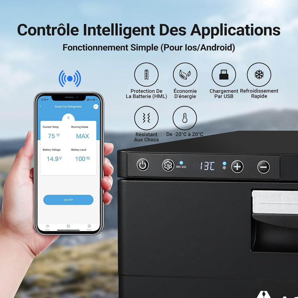 2026 AAOBOSI 31L Tiroir Glaciere Electrique, Glaciere a Compression avec APP, Glaciere Caravane 12V/24V, -20℃ à 20℃ Glacière Électrique pour Voiture, Camion, Bateau, Camping-Car