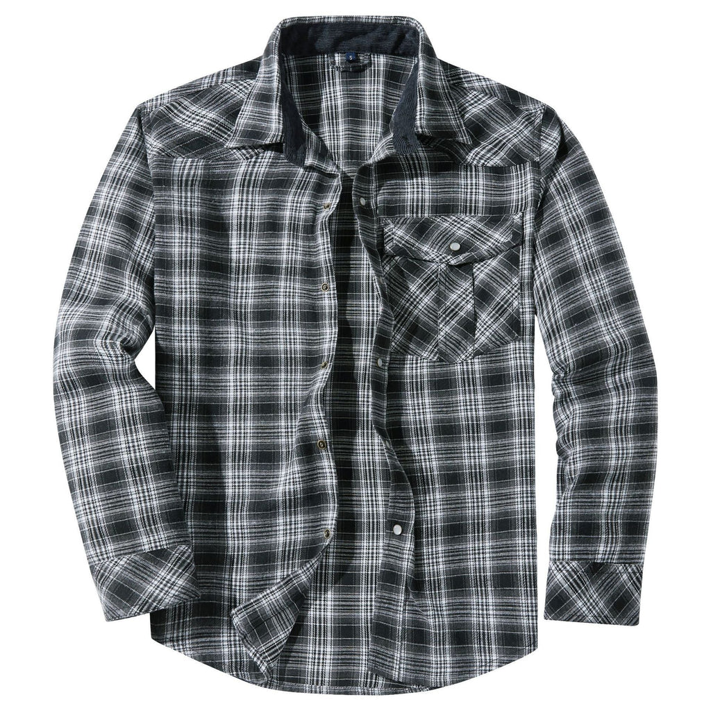 Men's Retro Western Plaid Flannel Pearl Snap Western Style Shirt - LAKD London