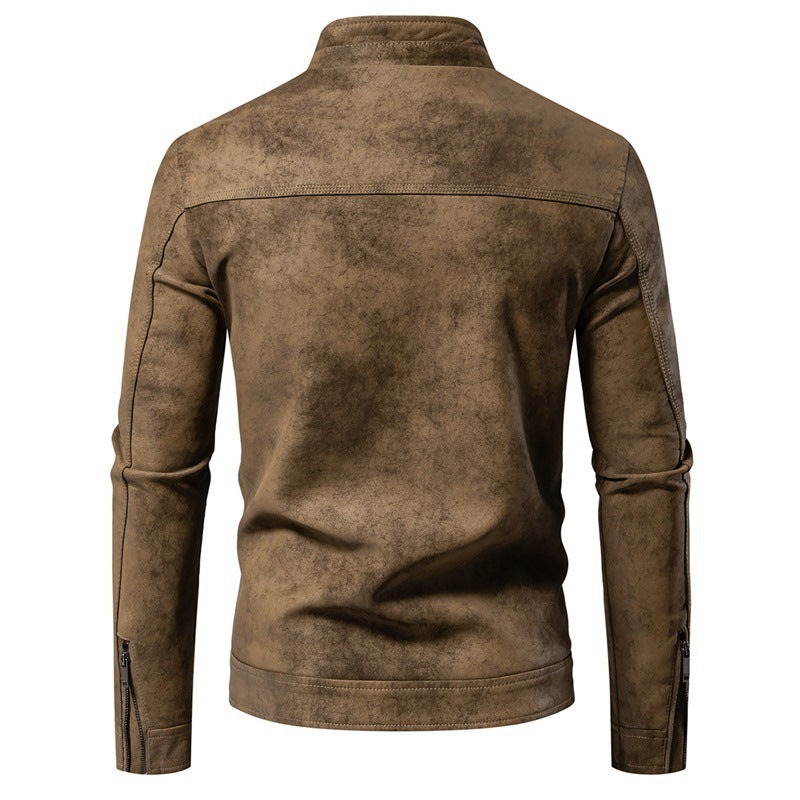 Veste rétro à nouer-dye en cuir doublure chaude hiver pour homme