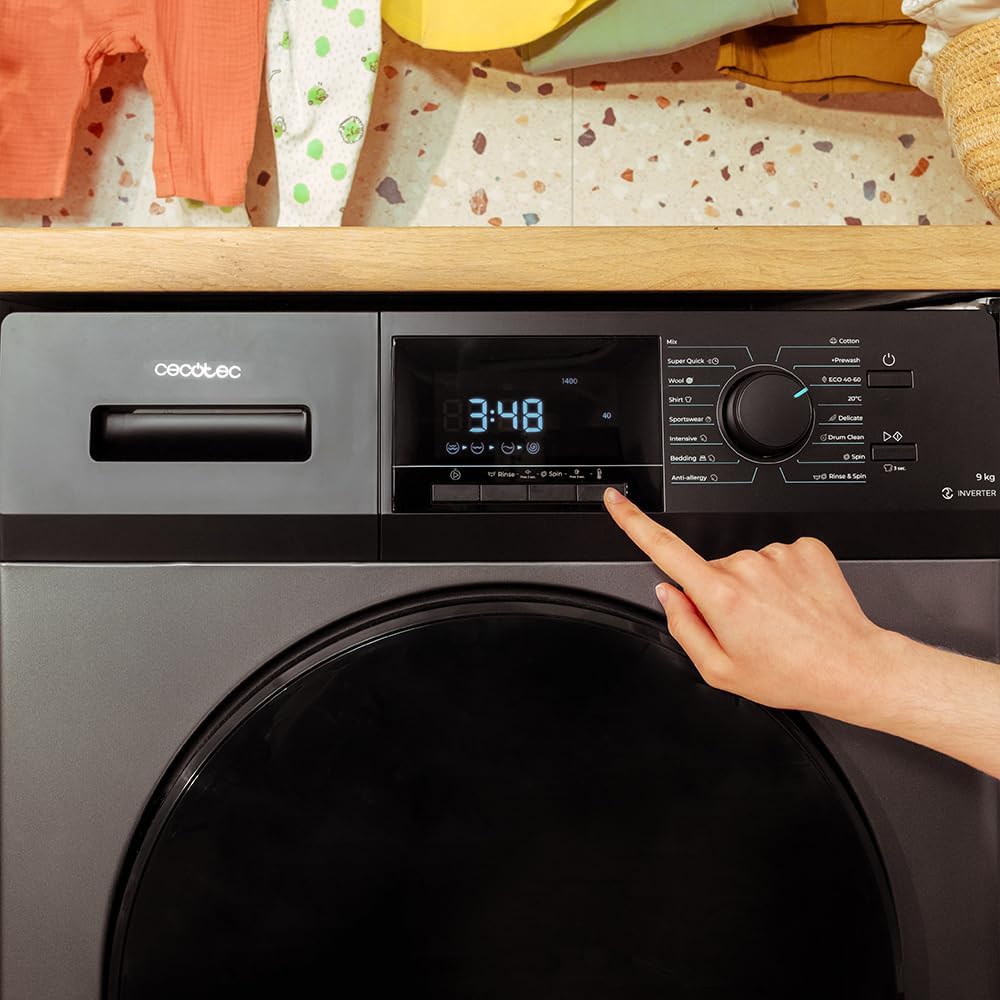 2026 Cecotec Lave-Linge 9Kg Chargement Frontal Bolero Dresscode 9410 Inverter A. 1900W, 1400 tr/min Réglable, 16 Programmes, Faible Consommation d'Énergie, Vapeur, Stérilisation du Linge
