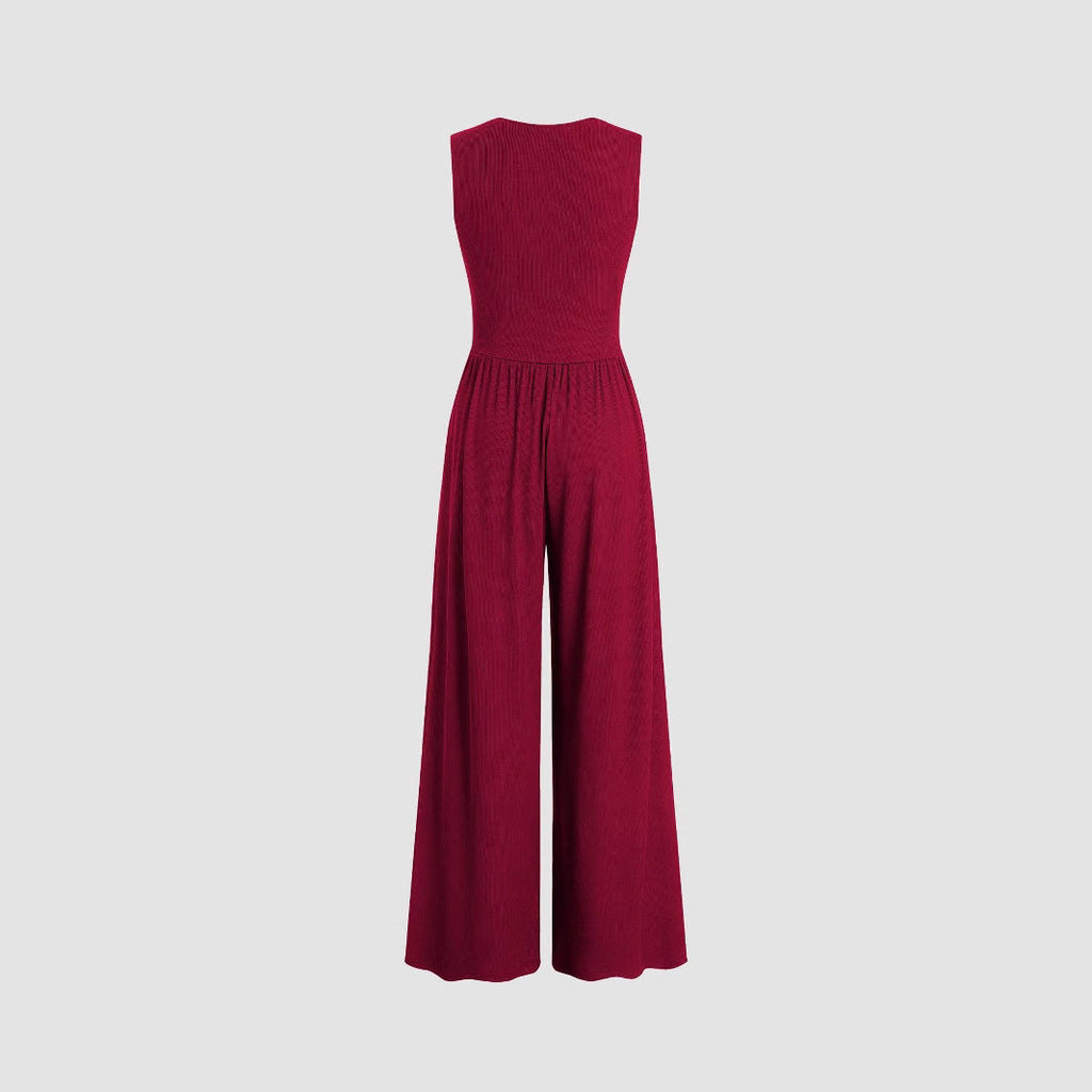 Combinaison sans manches tricoté midi jambes larges été bureau pour femme