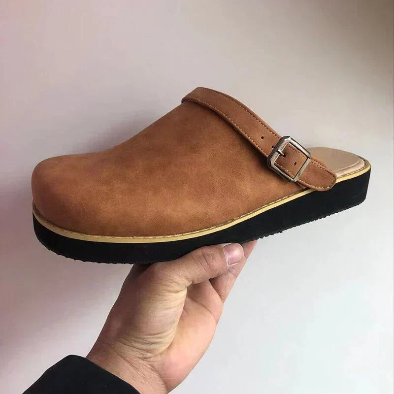 2026 KRIZ | Orthopaedic Leather Slip-on Clogs With Adjustable Sandal Strap
