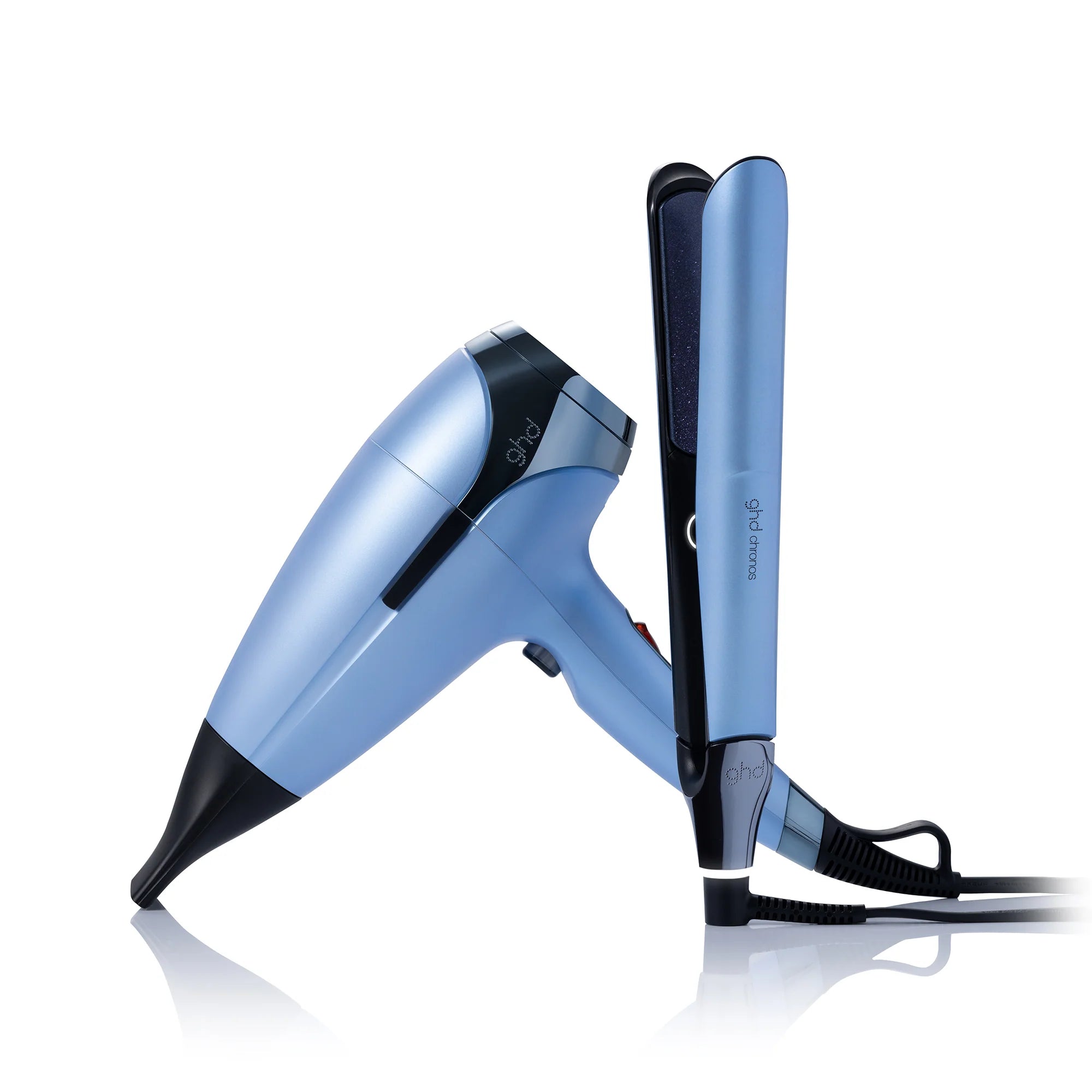 2026 2025 Coffret Cadeau Deluxe ghd - Lisseur Chronos & Sèche-Cheveux Helios en Bleu Icy
