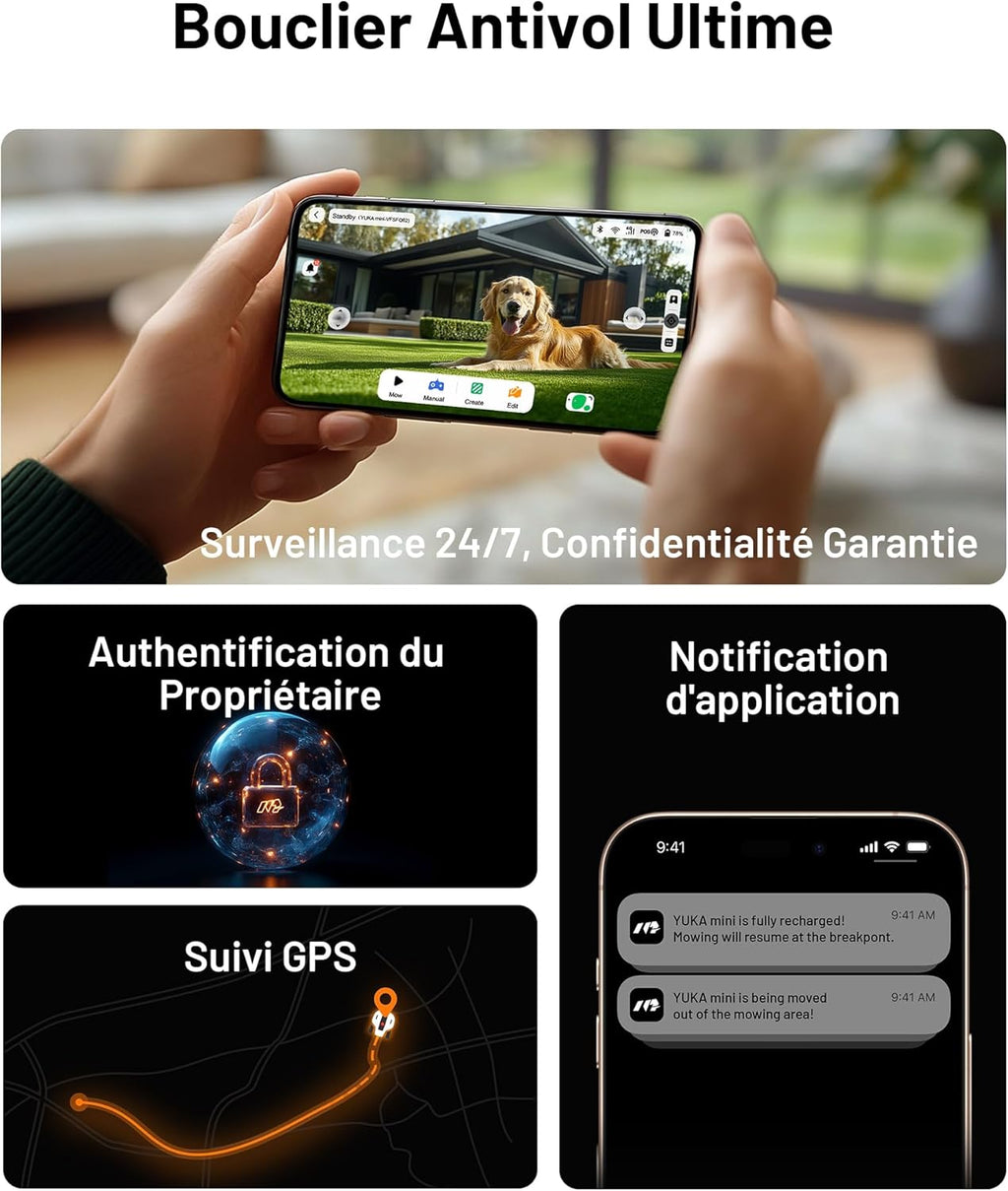 2026 MAMMOTION YUKA Mini 500 Robot Tondeuse sans Fil Périphérique, NetRTK+Vision, Aucune Antenne RTK Requise, Recommandé 500 m², Max. 700 m², Pente à 50%, Cartographie Automatique, avec Module 4G