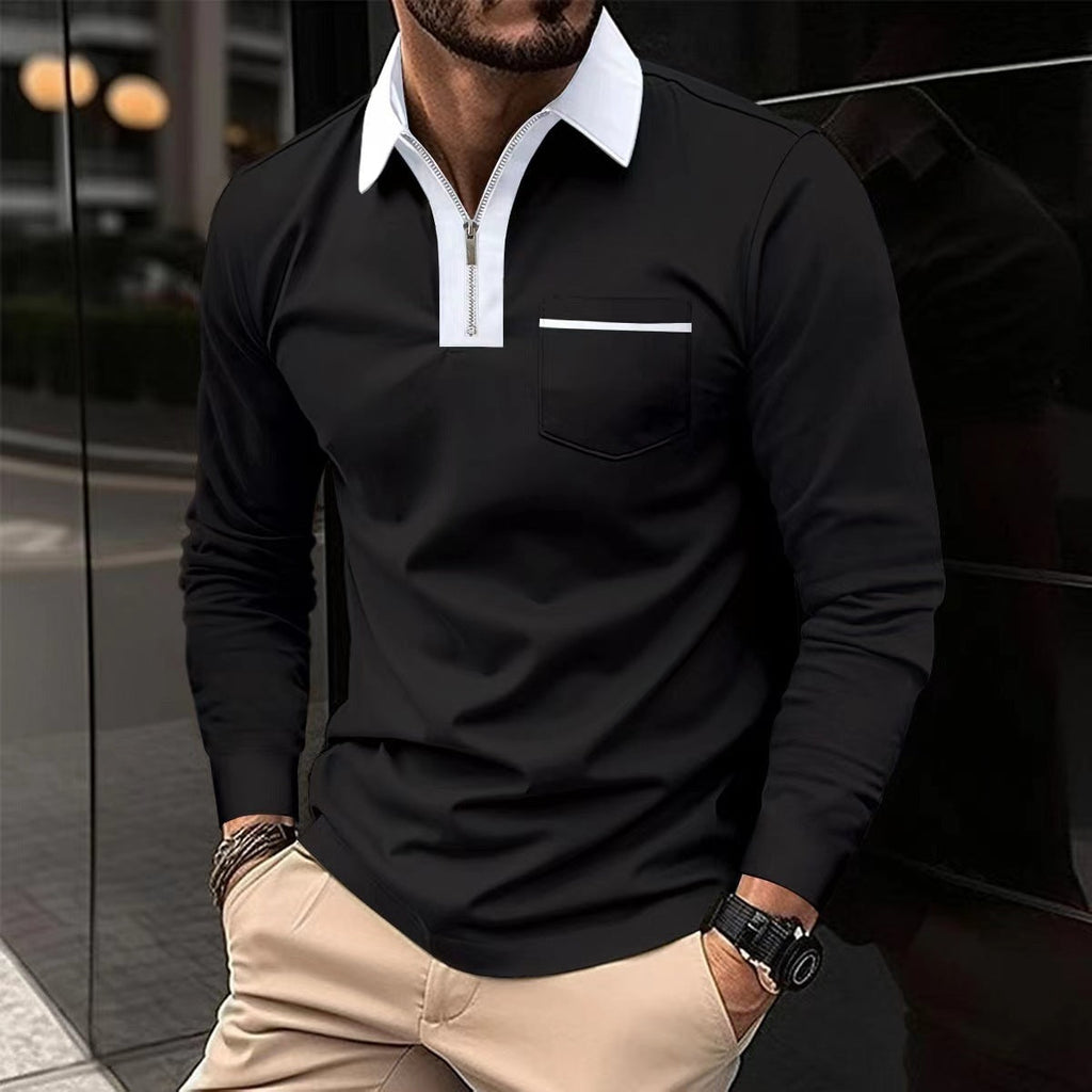 Men's Long Sleeve Zipper Polo Shirt Casual Lapel Henley Style - LAKD London