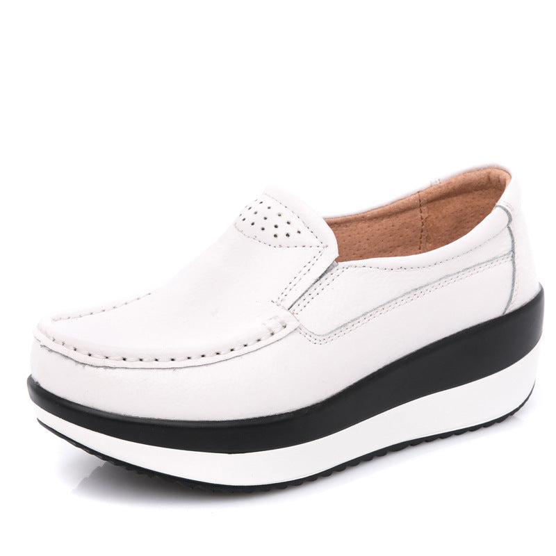Chaussures en cuir véritable épais soled plateforme décontracté pour femme