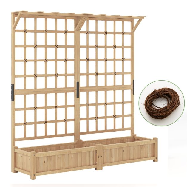 2026 Jardinière avec 2 Treillis 2 Bacs Toit Suspendu en Bois Lit de Jardin Surélevé avec 4 Trous de Drainage 180 x 48 x 183 cm Orange