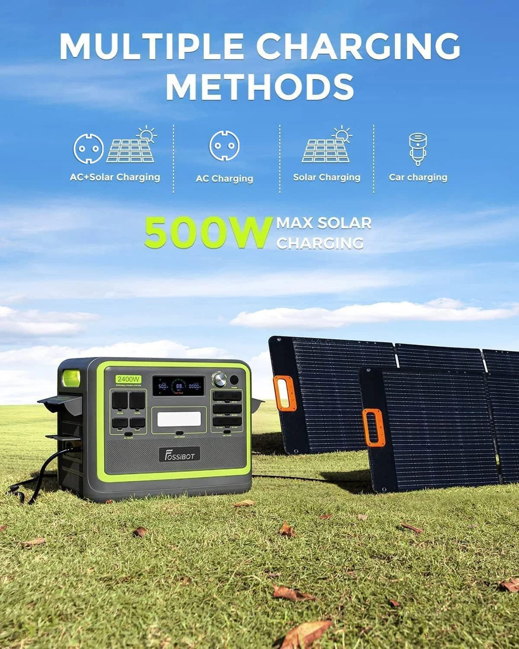 2026 F2400 Station électrique portable CA 2400W (4800W Pic),Station Silencieux Solaire 2048Wh LiFePO4,Groupe Générateur Électrique Onduleur Alimentation de Secours à Domicile Camping