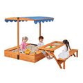 2026 Bac à Sable en Bois pour Enfants avec Couvercle Aire de Jeux avec Table Sensorielle Pliable & Banc Parasol Ajustable pour 3+ Ans Naturel