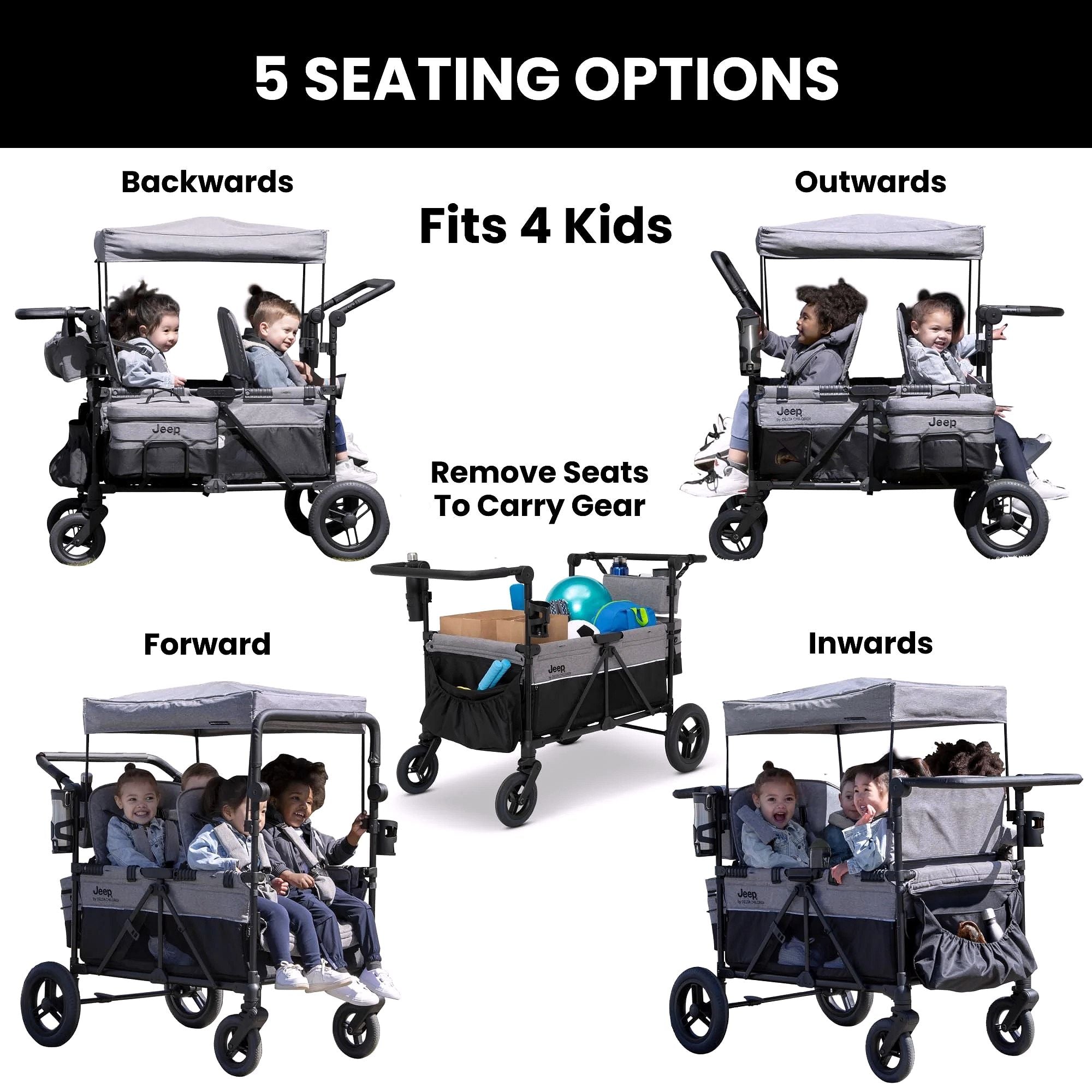 2026 Jeep Wrangler Deluxe Wagon Poussette 4 places – par Delta Children