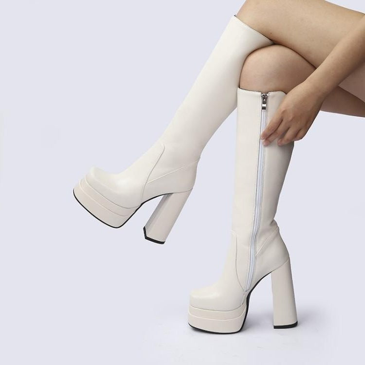 Womens American Platform Thick High Heel Boots | Thick Sole Leather Shoes - LAKD London
