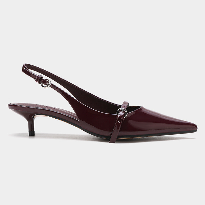 Mules slingback bout pointu rétro bordeaux rouge élégant pour femme