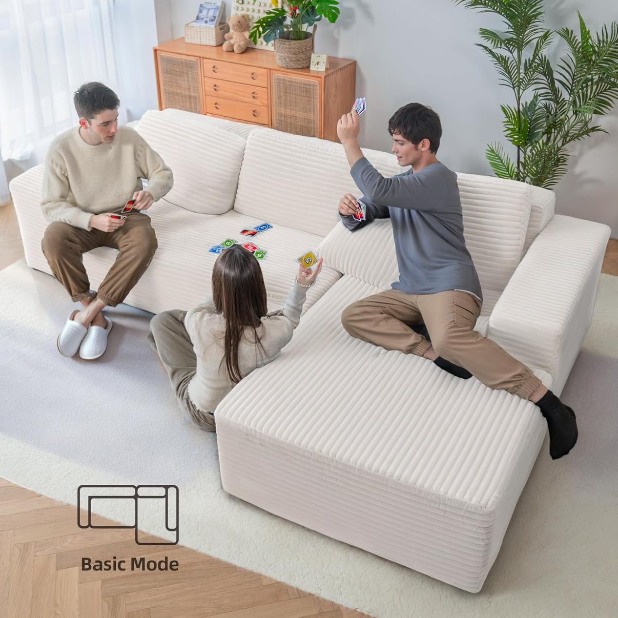 2026 Canapé d'angle 110" sans support, canapé d'angle Cloud Couch, canapé d'angle modulaire en velours côtelé en forme de L avec assise profonde, canapé rembourré pour salon, aucun assemblage requis