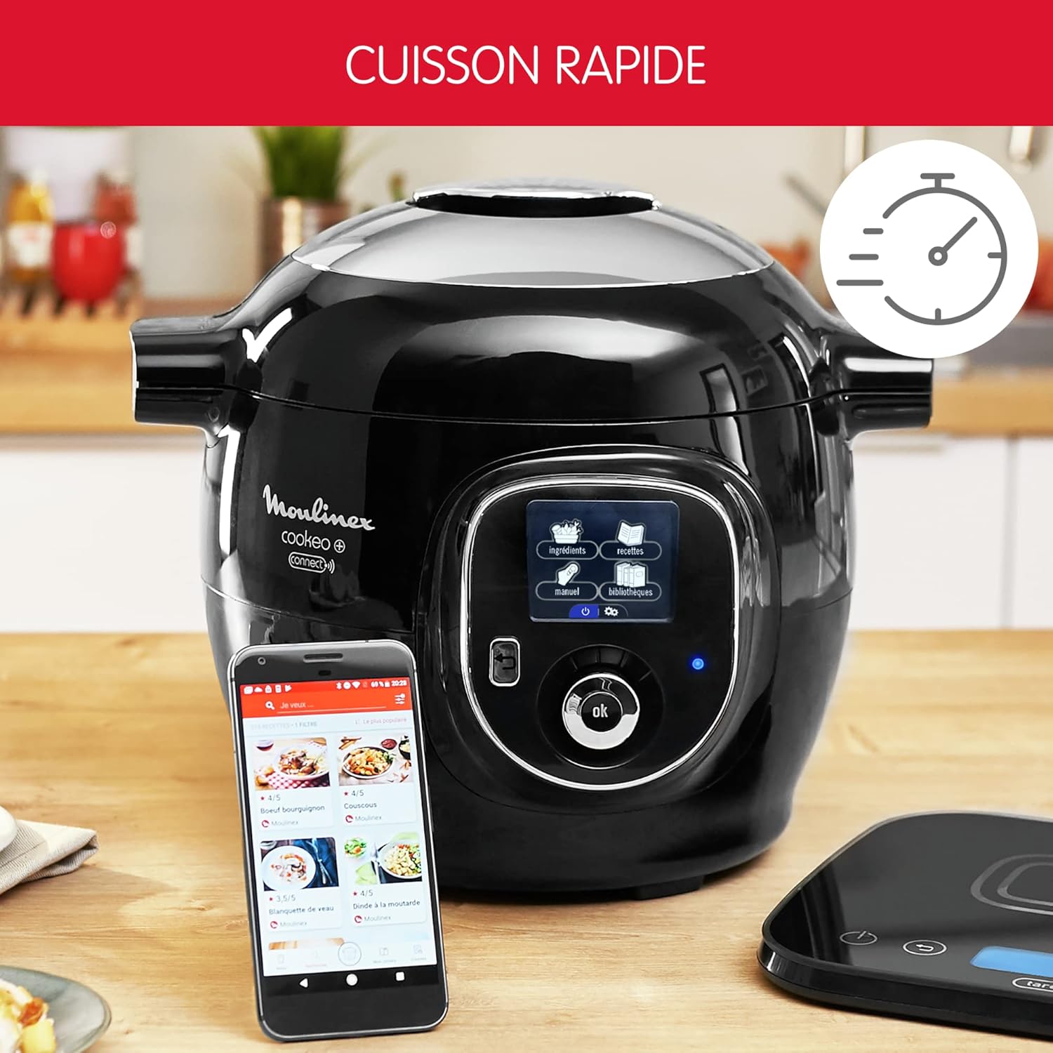 2026 Connect Multicuiseur Intelligent Haute Pression Balance et Moule Inclus 6L 200 Recettes 6 Modes de Cuisson Guide Pas à Pas Application Mon Cookeo CE859800, 6 liters, Noir