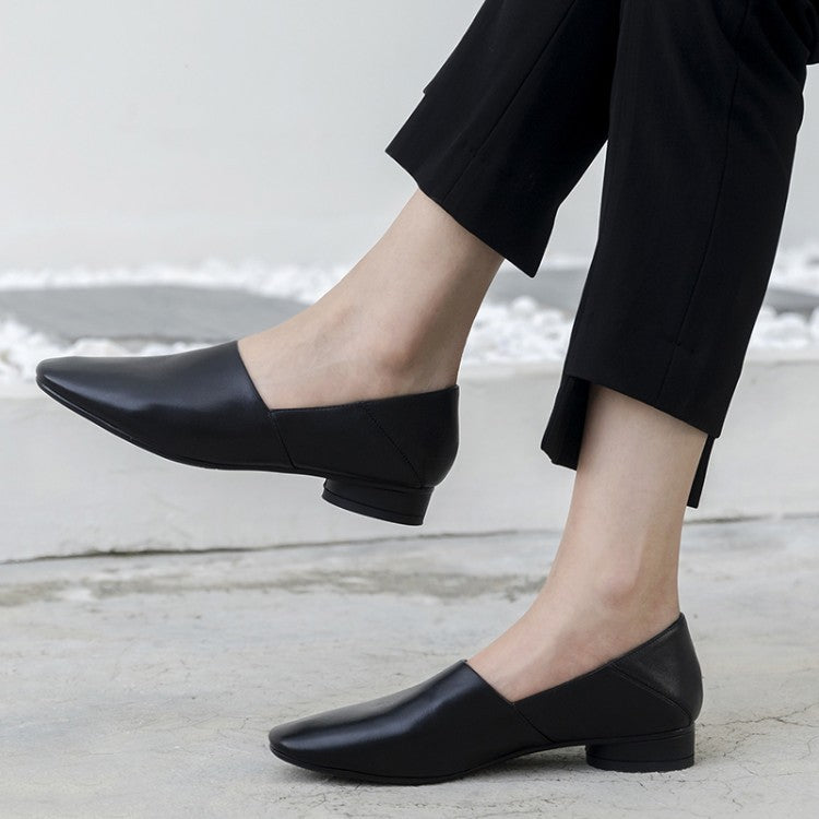 Women's Flat Sole Cowhide Shoes | Low-heel Deep Mouth Square Head Shoes - LAKD London