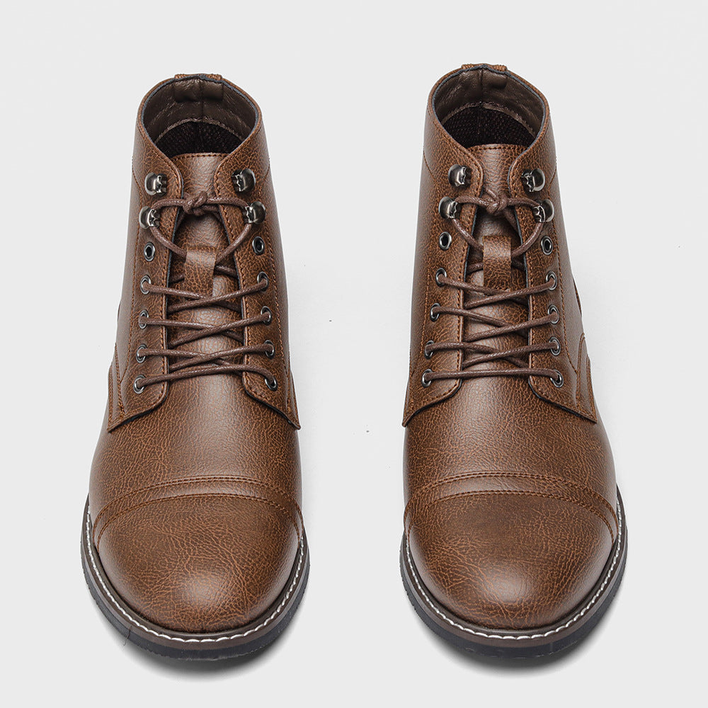 Bottines vintage décontracté en cuir à lacets cheville semelle rigide pour homme