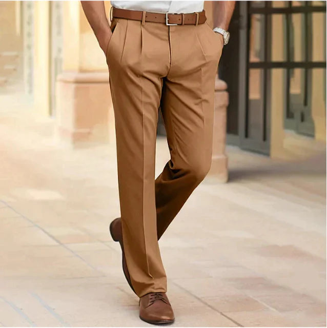 2026 Men's Casual British Style Straight Mid Waist Office Trousers Business