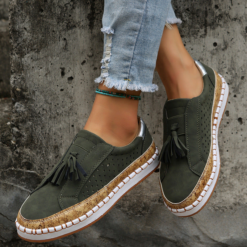 Mocassins décontracté pompon confortable sans lacets pour femme