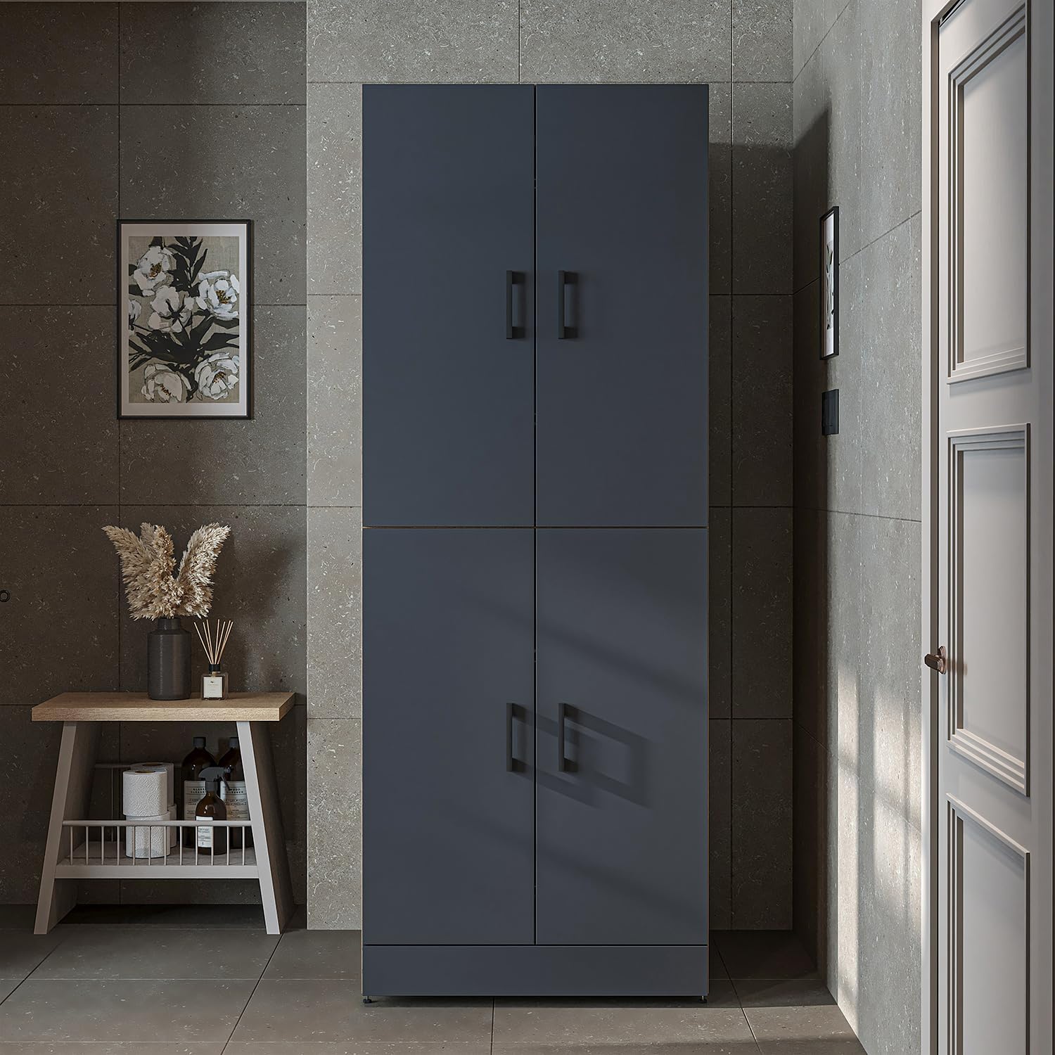 2026 ROOMART Dora Armoire de machine à laver, pour sèche-linge et machine à laver, en 4 couleurs, avec portes et planche coulissante (chêne anthracite)
