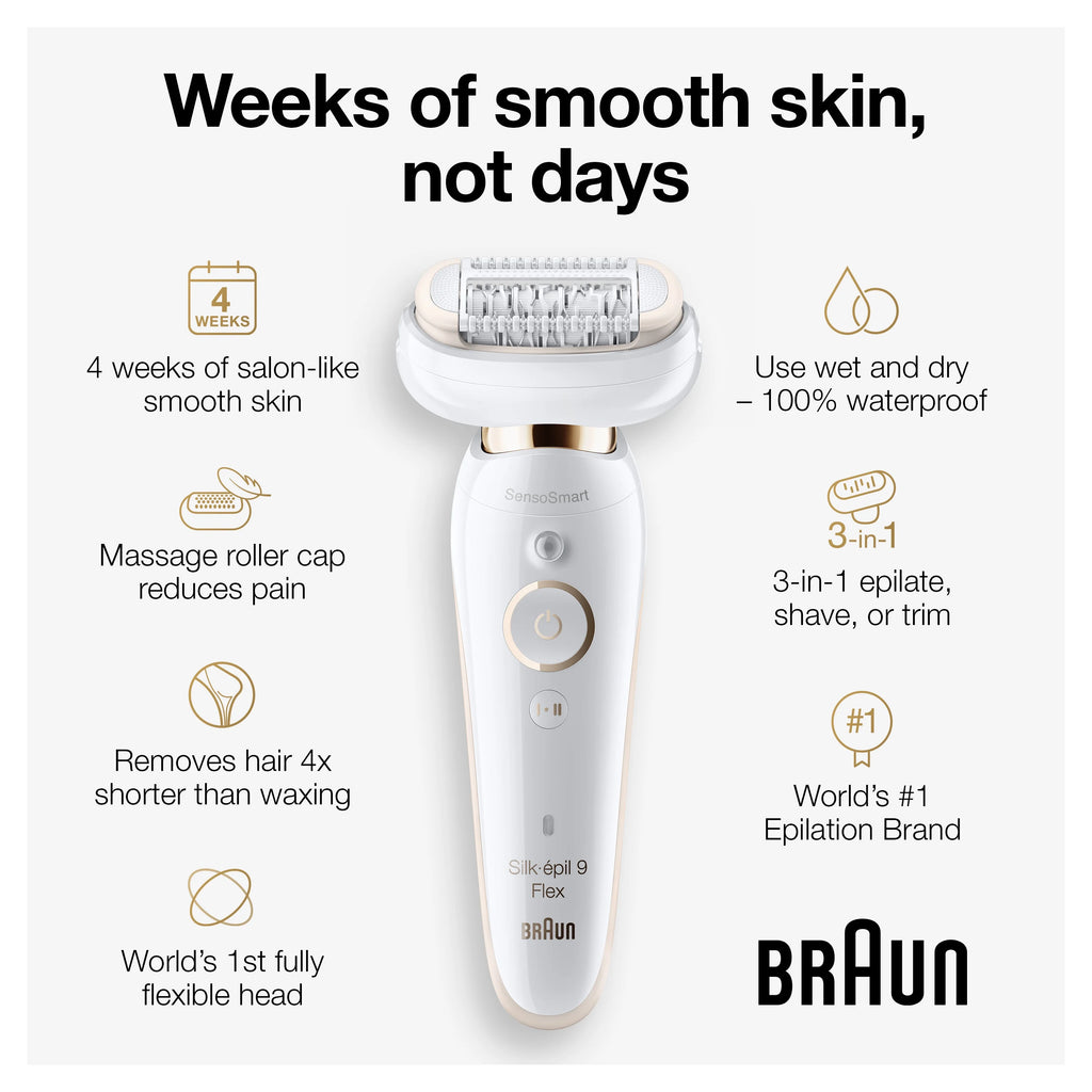 2026 2025 Braun Silk-épil 9 Flex 9-020 - Épilateur pour Femmes, Blanc/Or