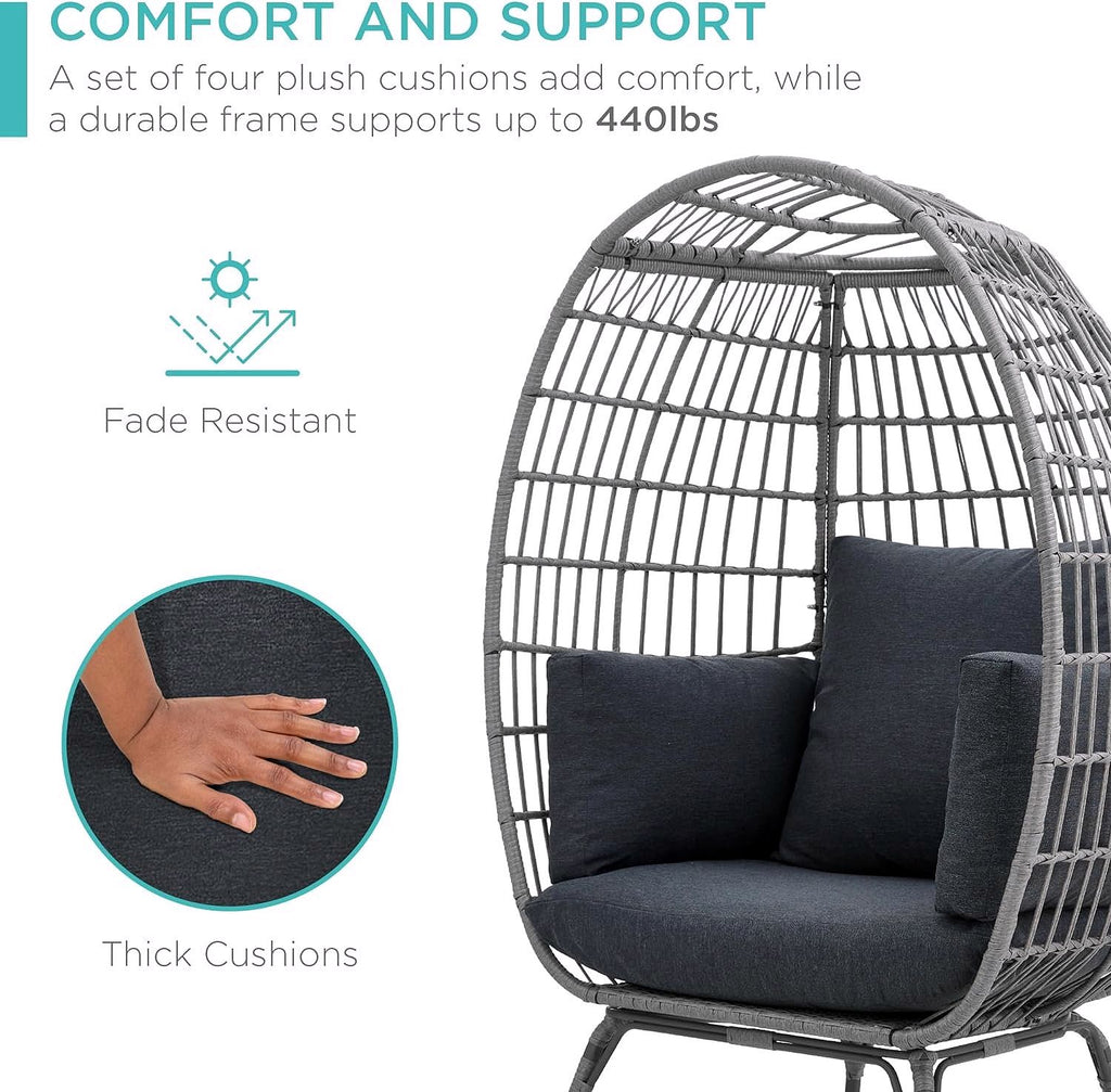 2026 Chaise à œuf en rotin Best Choice Products – Chaise longue surdimensionnée pour l'intérieur et l'extérieur, idéale pour la terrasse, le jardin et le salon