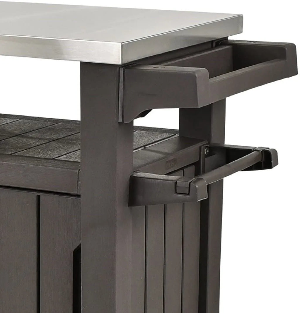 2026 2025 Keter Unity XL Mobiler Patio-Wagen – Wetterfester Außenküchentisch mit Edelstahl-Arbeitsfläche, Abschließbarem Stauraum & Zubehör