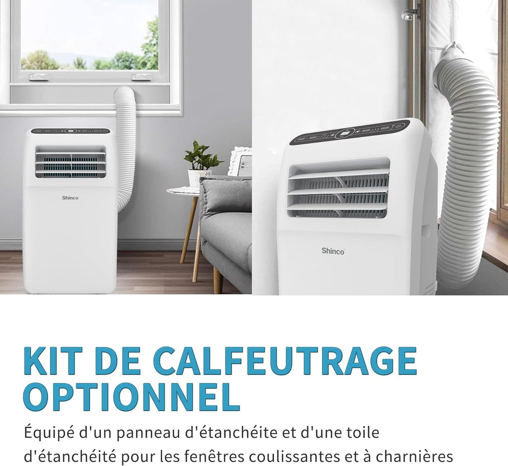 2026 SHINCO Climatiseur mobile, 7000 BTU 2,05kW, Refroidir&Ventilation&Déshumidification, taille de la pièce jusqu'à 54m³(18㎡), Climatiseur mobile avec tuyau d'évacuation et tuyau de vidange, mode sommeil