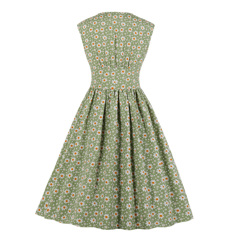 Robe long sans manches rétro fleuri maxi élégant été pour femme