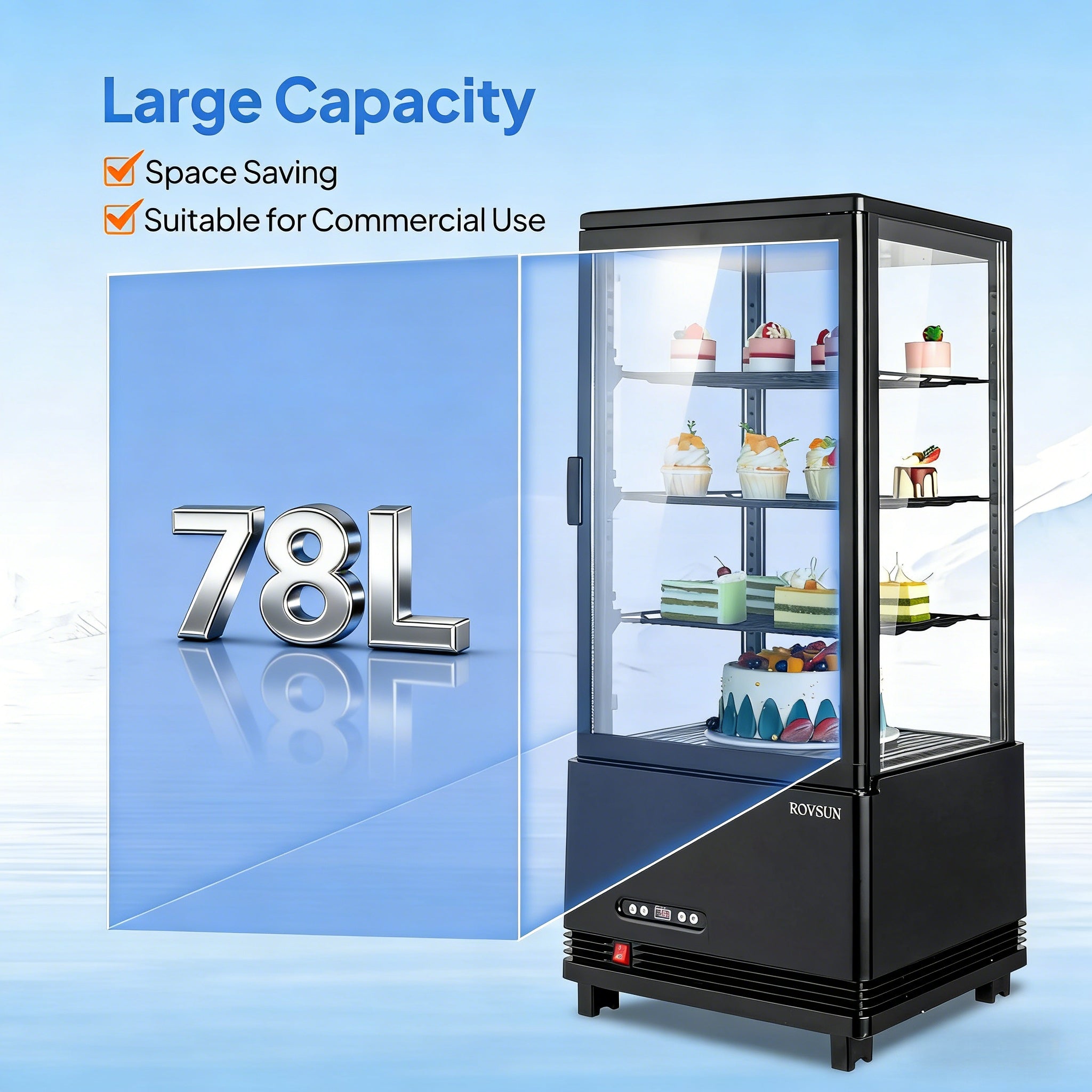 2026 18" 3 Cu.Ft. 170W 110V Four-Sided Refrigerated Bakery Display Case