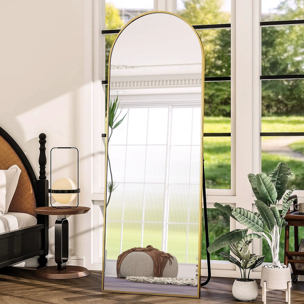 2026 Miroir sur pied au design arc métallique – Miroir de corps entier à monter au sol ou au mur