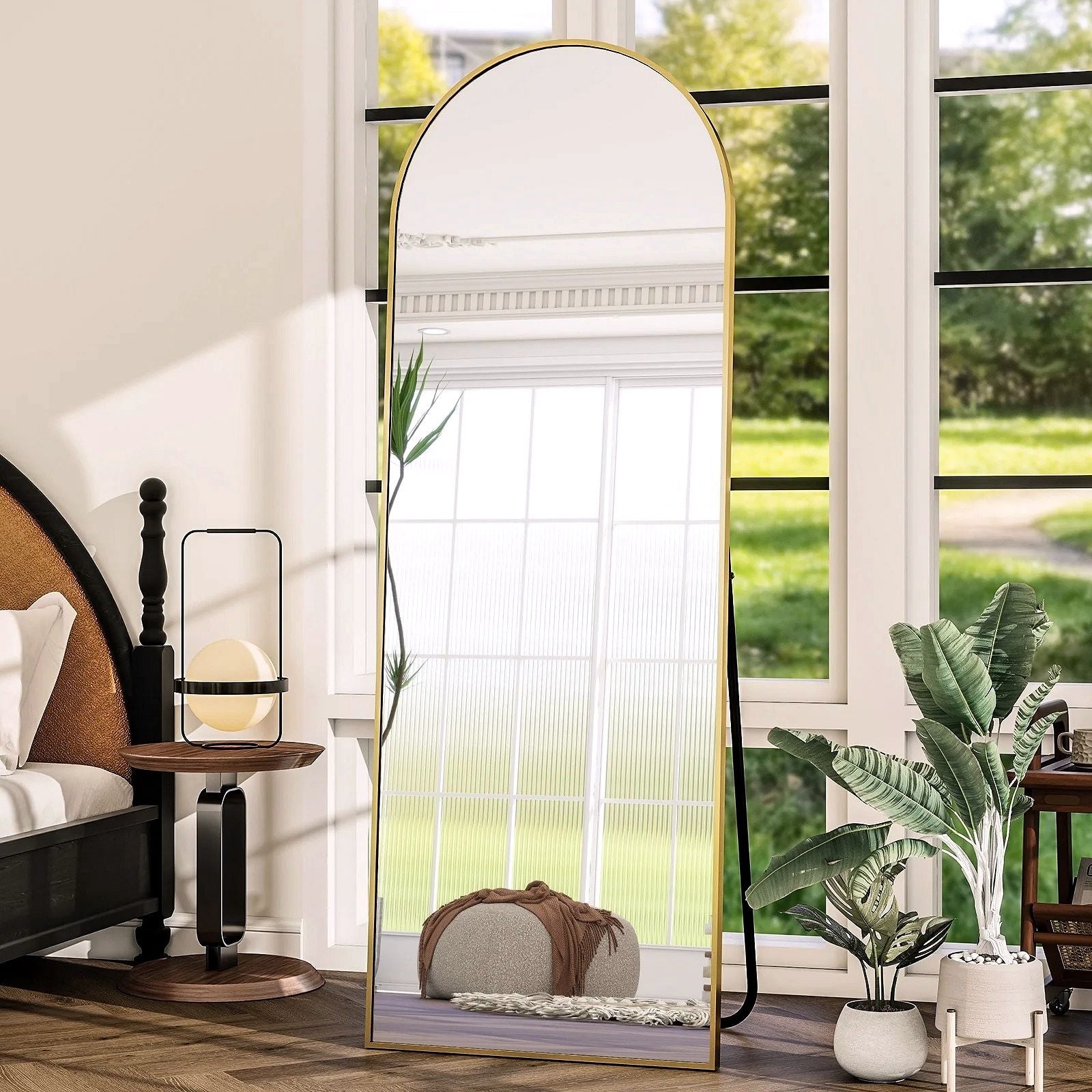 2026 Miroir sur pied au design arc métallique – Miroir de corps entier à monter au sol ou au mur