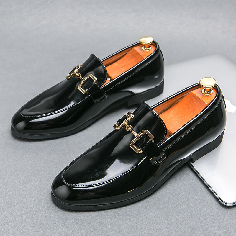Mocassins brillant noir en cuir facile à porter classique pour homme