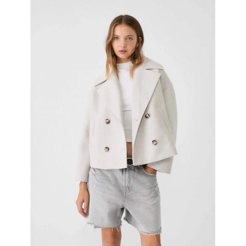 Caban mélange de laine court moderne élégance chaud pour femme