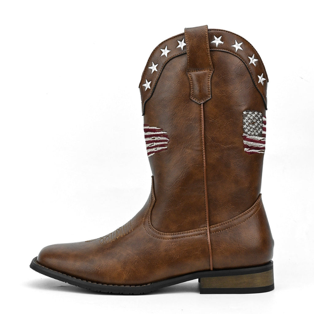 Men's Western Cowboy Boot - Thick Sole Square Heel Leather Shoes - LAKD London