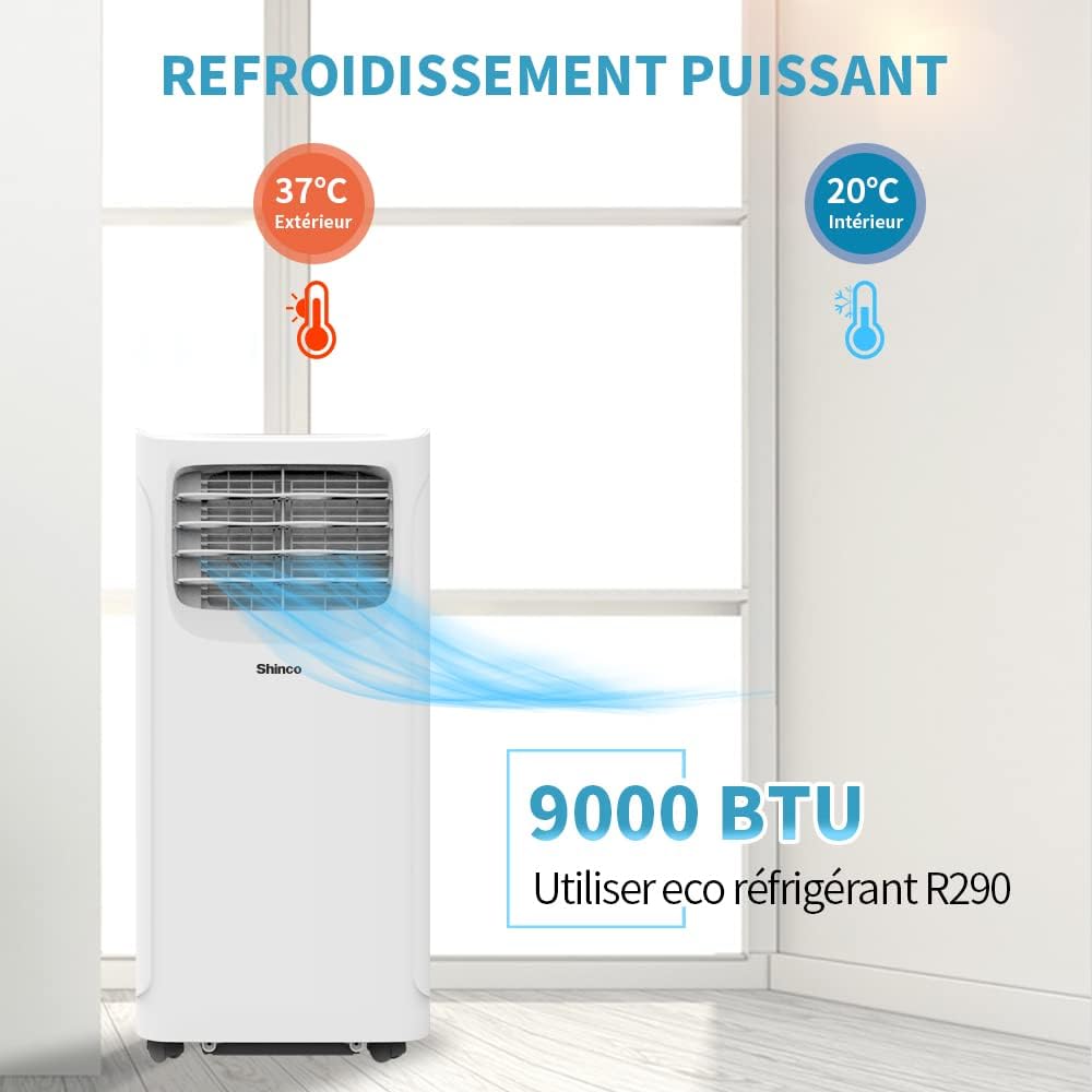 2026 SHINCO Climatiseur mobile, 7000 BTU 2,05kW, Refroidir&Ventilation&Déshumidification, taille de la pièce jusqu'à 54m³(18㎡), Climatiseur mobile avec tuyau d'évacuation et tuyau de vidange, mode sommeil