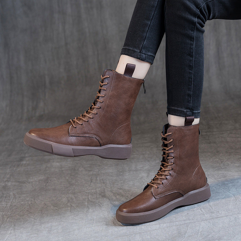 Bottines rétro en cuir à lacets cheville doux pour femme